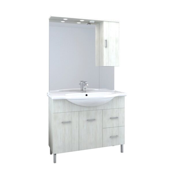 Mobile bagno bianco con specchio e pensile per arredo bagno.