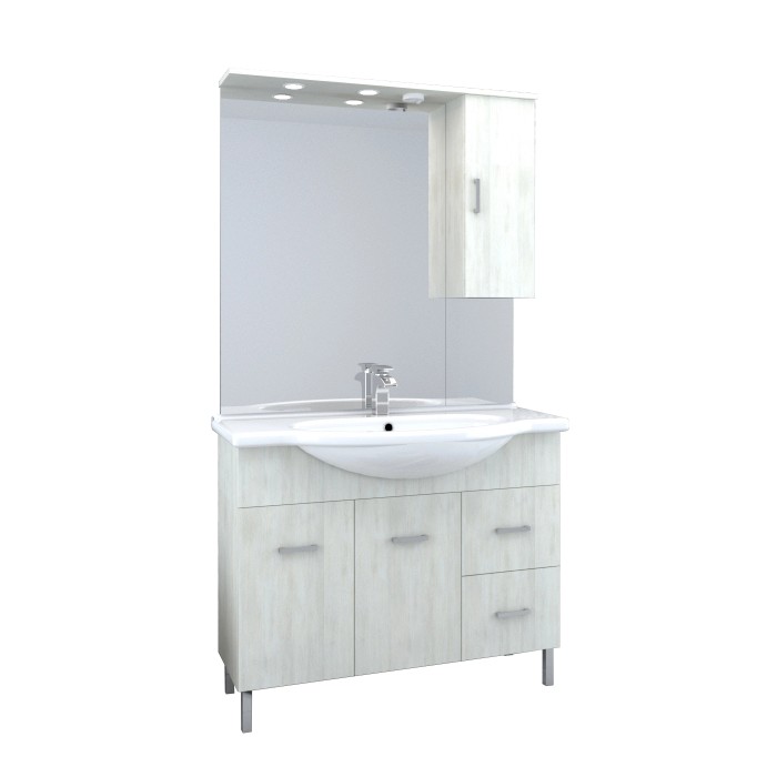 Mobile bagno bianco con specchio e pensile per arredo bagno.