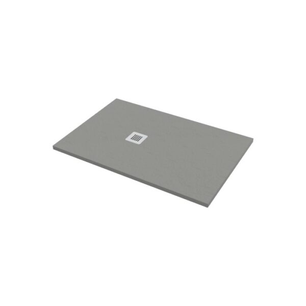 Piatto doccia t.b.t. grigio con scarico quadrato, ideale per bagni moderni.