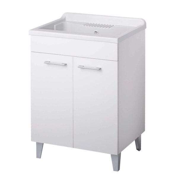 Mobile lavabo bianco con lavabo e due ante. Categoria: Lavatoi.