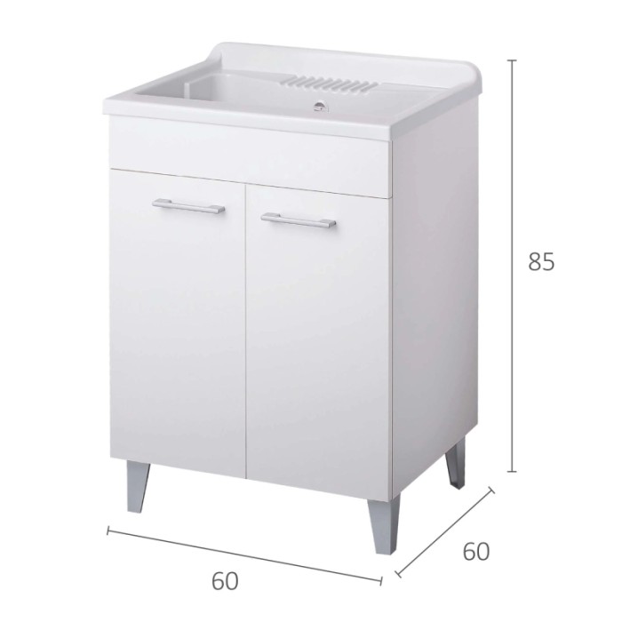 Mobile lavabo bianco con due ante e dimensioni.