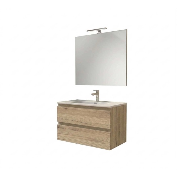 Mobile bagno base porta lavabo specchiera lampada Pura 80 rovere naturale