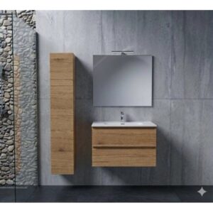 Mobile bagno base porta lavabo specchiera lampada Pura 80 rovere naturale