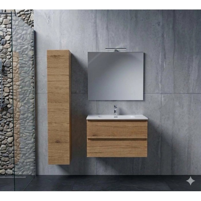 Mobile bagno base porta lavabo specchiera lampada Pura 80 rovere naturale