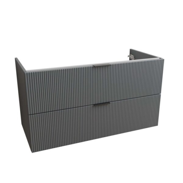Mobile bagno grigio con due cassetti.