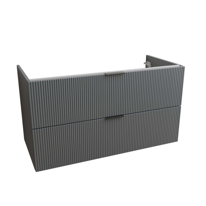 Mobile bagno grigio con due cassetti.