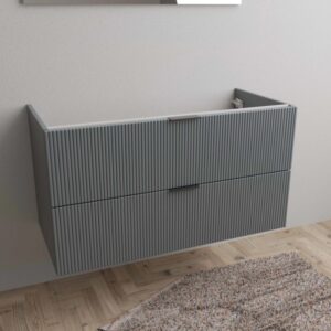 Mobile bagno sospeso grigio con due cassetti.
