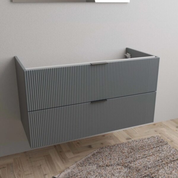 Mobile bagno sospeso grigio con due cassetti.