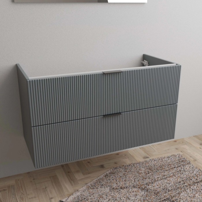 Mobile bagno sospeso grigio con due cassetti.