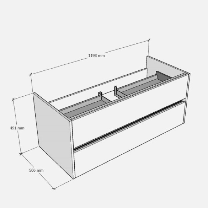 Schizzo di un mobile lavabo con cassetti e dimensioni per l'arredo bagno.