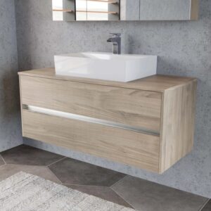 Mobile bagno t.b.t. con lavabo d'appoggio in bagno.