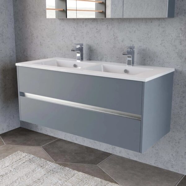Mobile bagno grigio con doppio lavabo per arredamento bagno.