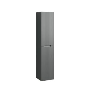 Mobile bagno alto grigio con superficie a coste. Arredo bagno per stoccaggio.