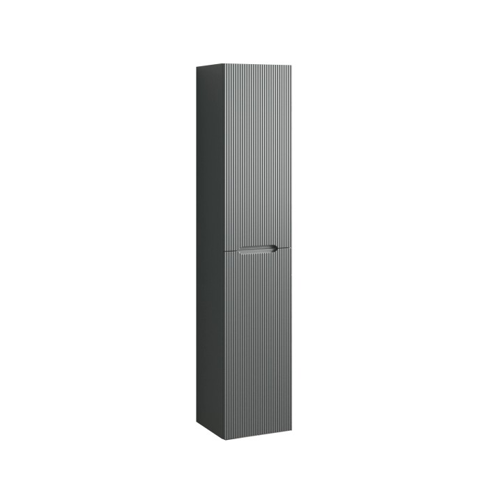 Mobile bagno alto grigio con superficie a coste. Arredo bagno per stoccaggio.