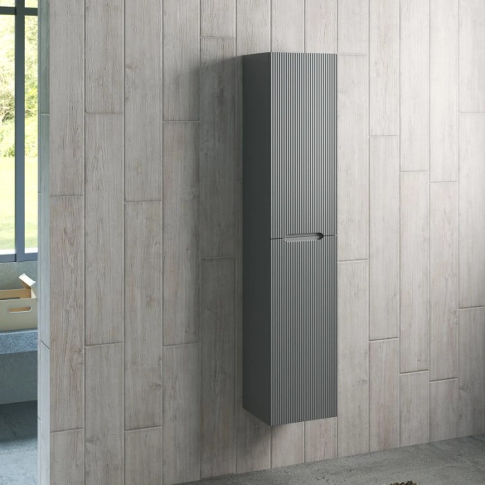 Mobile bagno sospeso grigio, parte della categoria arredo bagno.