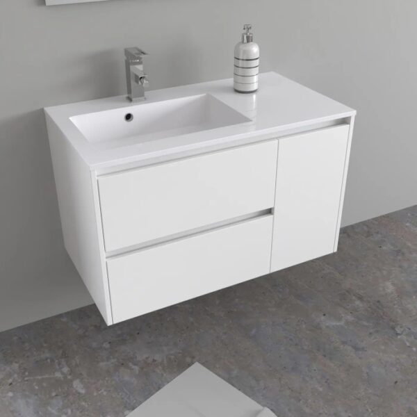 Mobile lavabo singolo t.b.t. bianco con rubinetto e dispenser sapone.