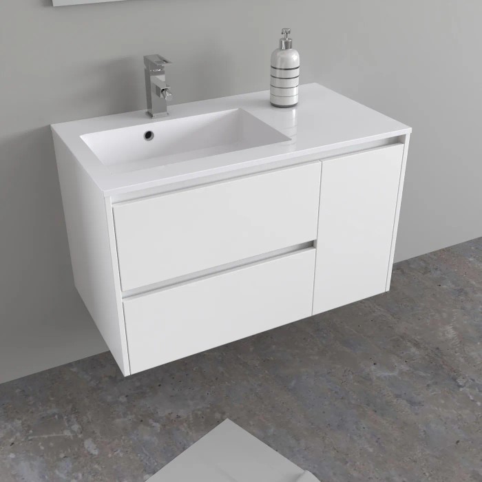 Mobile lavabo singolo t.b.t. bianco con rubinetto e dispenser sapone.