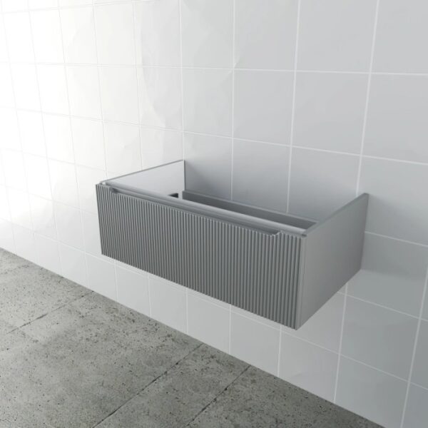 Mobile bagno t.b.t. grigio con frontale a coste in bagno.
