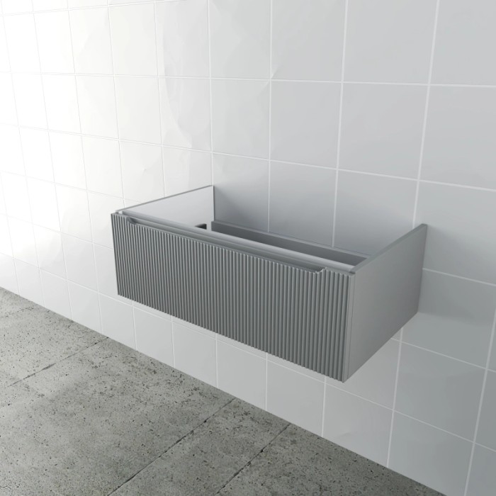 Mobile bagno t.b.t. grigio con frontale a coste in bagno.