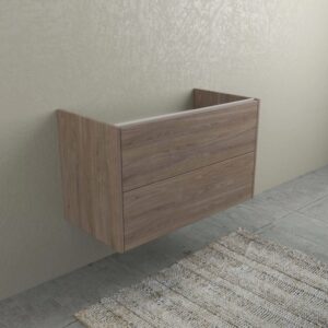 Mobile bagno sospeso effetto legno con due cassetti.