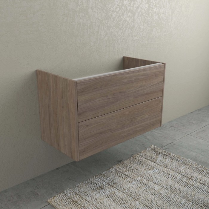 Mobile bagno sospeso effetto legno con due cassetti.