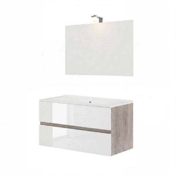 Mobile bagno Cube con lavabo e specchio noce-bianco L101,5xP46,5xH115,4cm