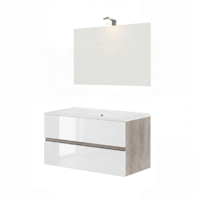 Mobile bagno Cube con lavabo e specchio noce-bianco L101,5xP46,5xH115,4cm