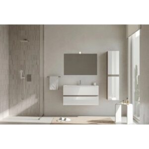 Mobile bagno Cube con lavabo e specchio noce-bianco L101,5xP46,5xH115,4cm