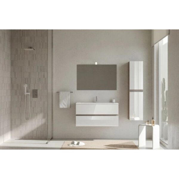 Mobile bagno Cube con lavabo e specchio noce-bianco L101,5xP46,5xH115,4cm