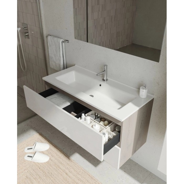 Mobile bagno Cube con lavabo e specchio noce-bianco L101,5xP46,5xH115,4cm