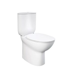 WC monoblocco t.b.t. bianco con cassetta chiusa e sedile ovale.