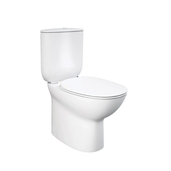 WC monoblocco t.b.t. bianco con cassetta chiusa e sedile ovale.