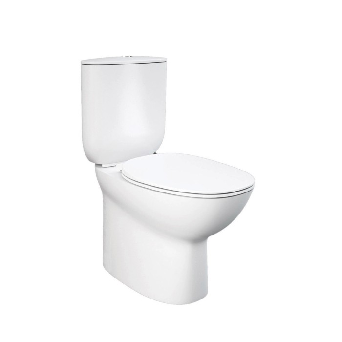 WC monoblocco t.b.t. bianco con cassetta chiusa e sedile ovale.