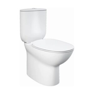 WC monoblocco t.b.t. bianco con cassetta chiusa e sedile ovale.