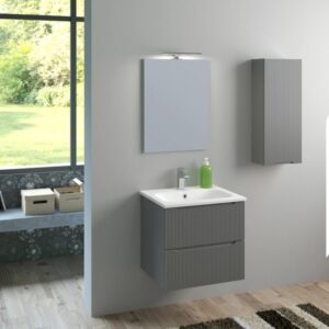 Set di mobili bagno t.b.t. grigio con lavabo, specchiera e pensile per bagno moderno.