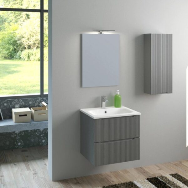 Set di mobili bagno t.b.t. grigio con lavabo, specchiera e pensile per bagno moderno.