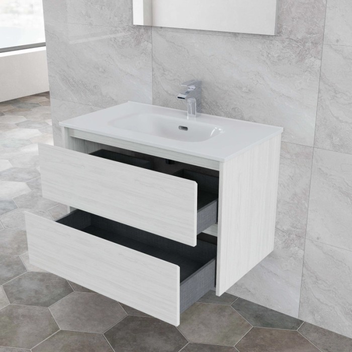 Mobile bagno base lavabo sospesa Ness 81 2/C creme 81x46 cm
