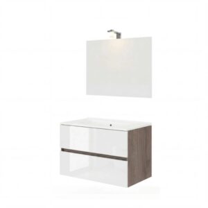 Mobile bagno Cube con lavabo e specchio noce-bianco L81,5xP46,5xH115,4cm
