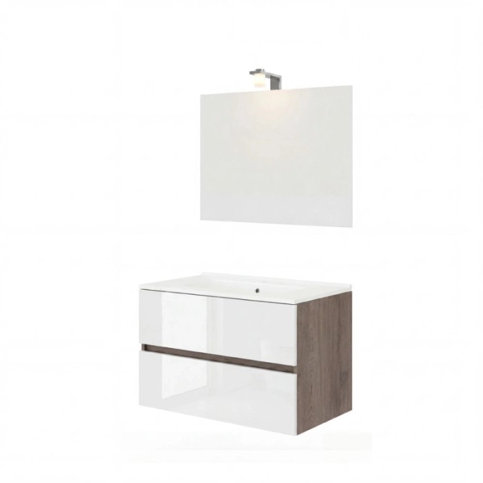 Mobile bagno Cube con lavabo e specchio noce-bianco L81,5xP46,5xH115,4cm