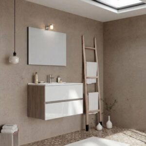 Mobile bagno Cube con lavabo e specchio noce-bianco L81,5xP46,5xH115,4cm