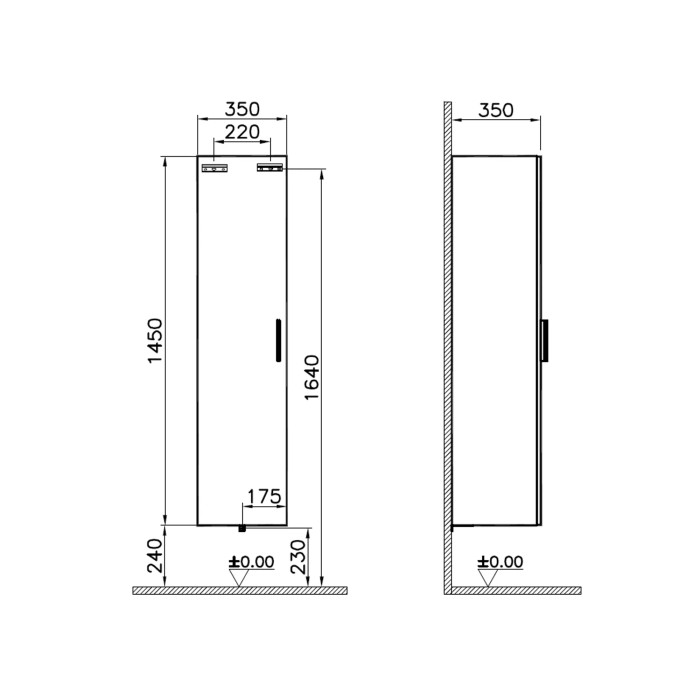 Disegno tecnico: mobile bagno t.b.t. con dimensioni.