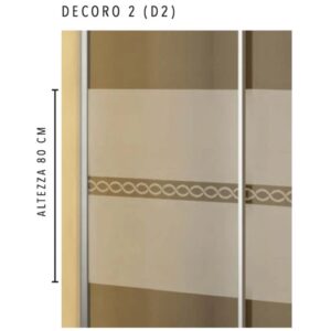 Dettaglio di una porta doccia t.b.t. con decoro e indicazione dell'altezza.