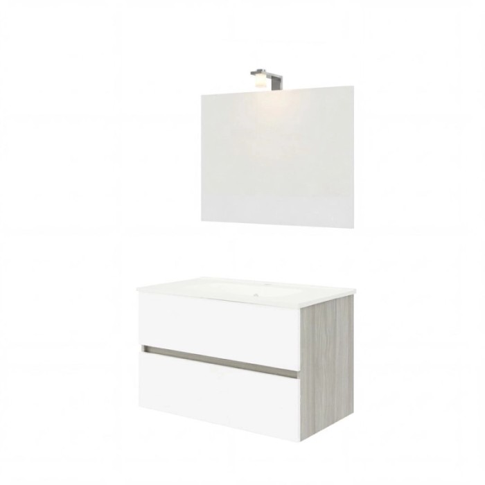 Mobile bagno Cube con lavabo e specchio rovere-bianco L81,5xP46,5xH115,4cm
