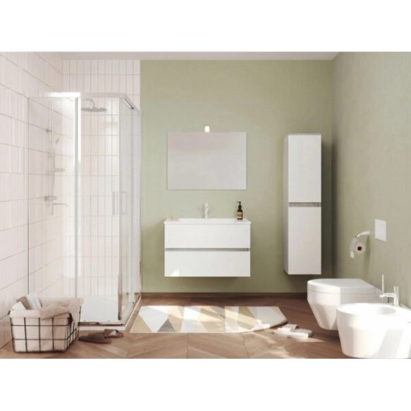 Mobile bagno Cube con lavabo e specchio rovere-bianco L81,5xP46,5xH115,4cm