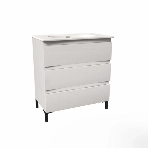 Mobile bagno base lavabo a terra Pura 3 cassettoni L61xH90xP46 cm Bianco nordico