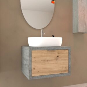 t.b.t. Mobile bagno con lavabo d'appoggio e specchio. Set di mobili da bagno.