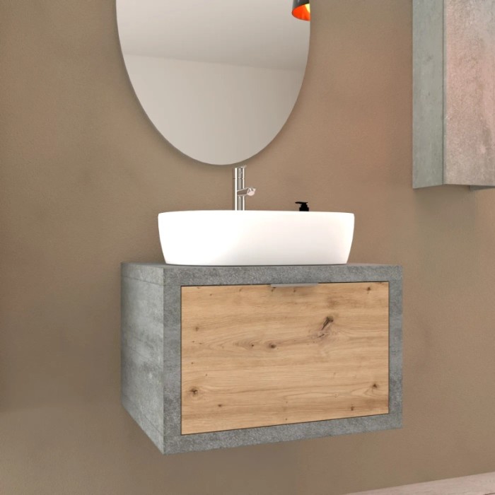 t.b.t. Mobile bagno con lavabo d'appoggio e specchio. Set di mobili da bagno.