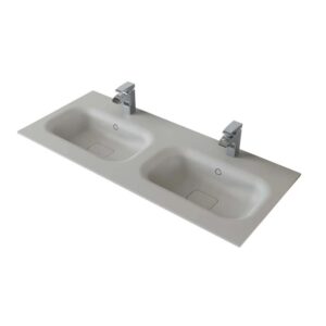 Mobile lavabo doppio grigio t.b.t. con due rubinetti per il bagno.