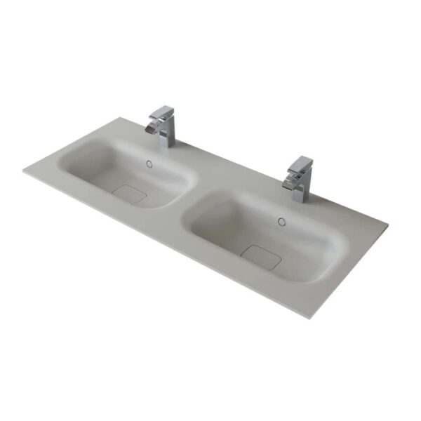 Mobile lavabo doppio grigio t.b.t. con due rubinetti per il bagno.