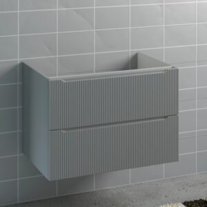 Mobile bagno sospeso grigio con due cassetti per arredo bagno.
